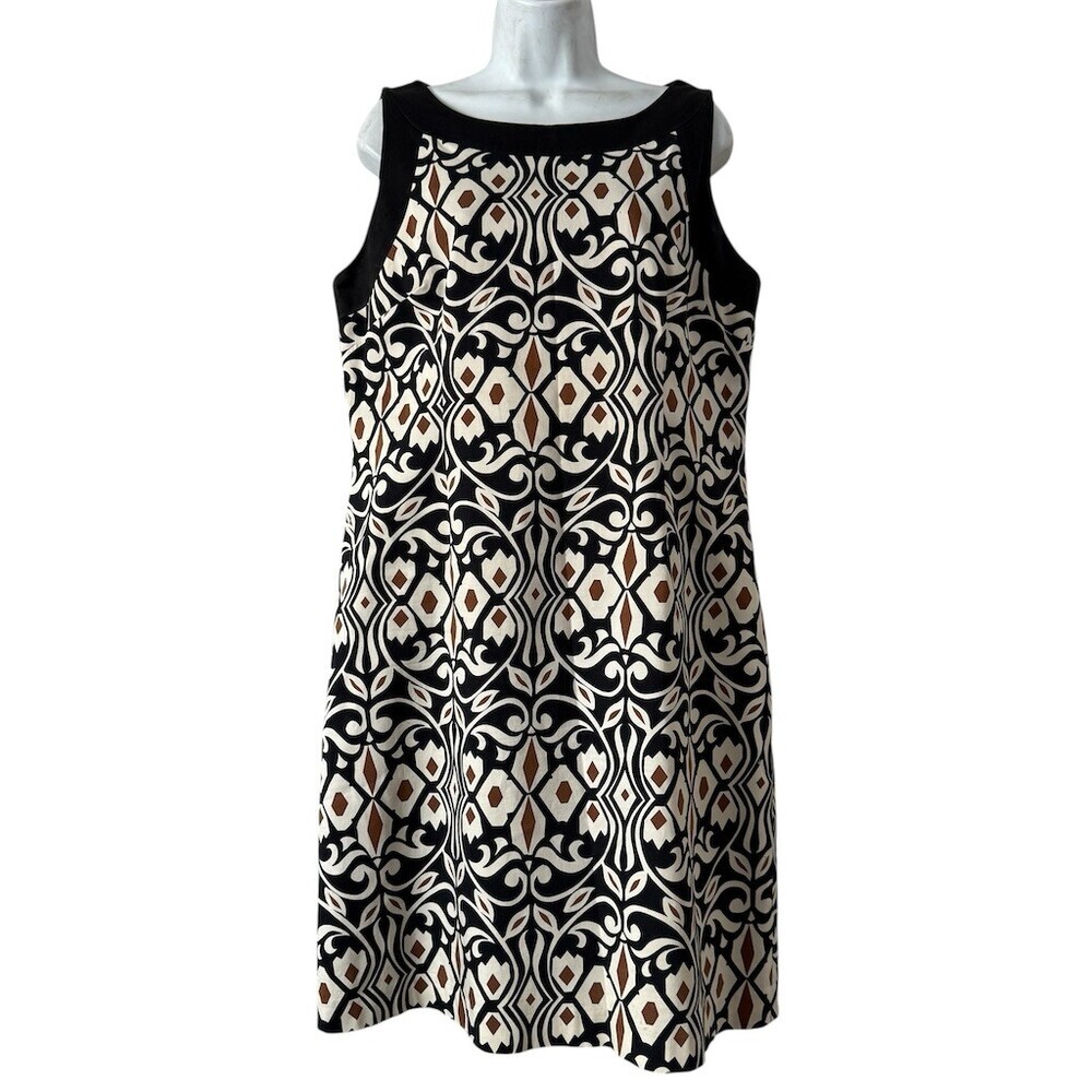 Talbots Sheath Dress Womens M Sleeveless Knee Length Geometric Business Casual